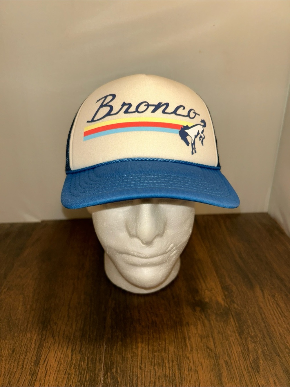 Ford Bronco Logo Hat Cap Trucker  Snapback Blue White Mesh Cap Retro Racing OSFM